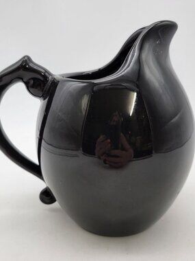 Black Pottery Pitcher With Panther Handle Design